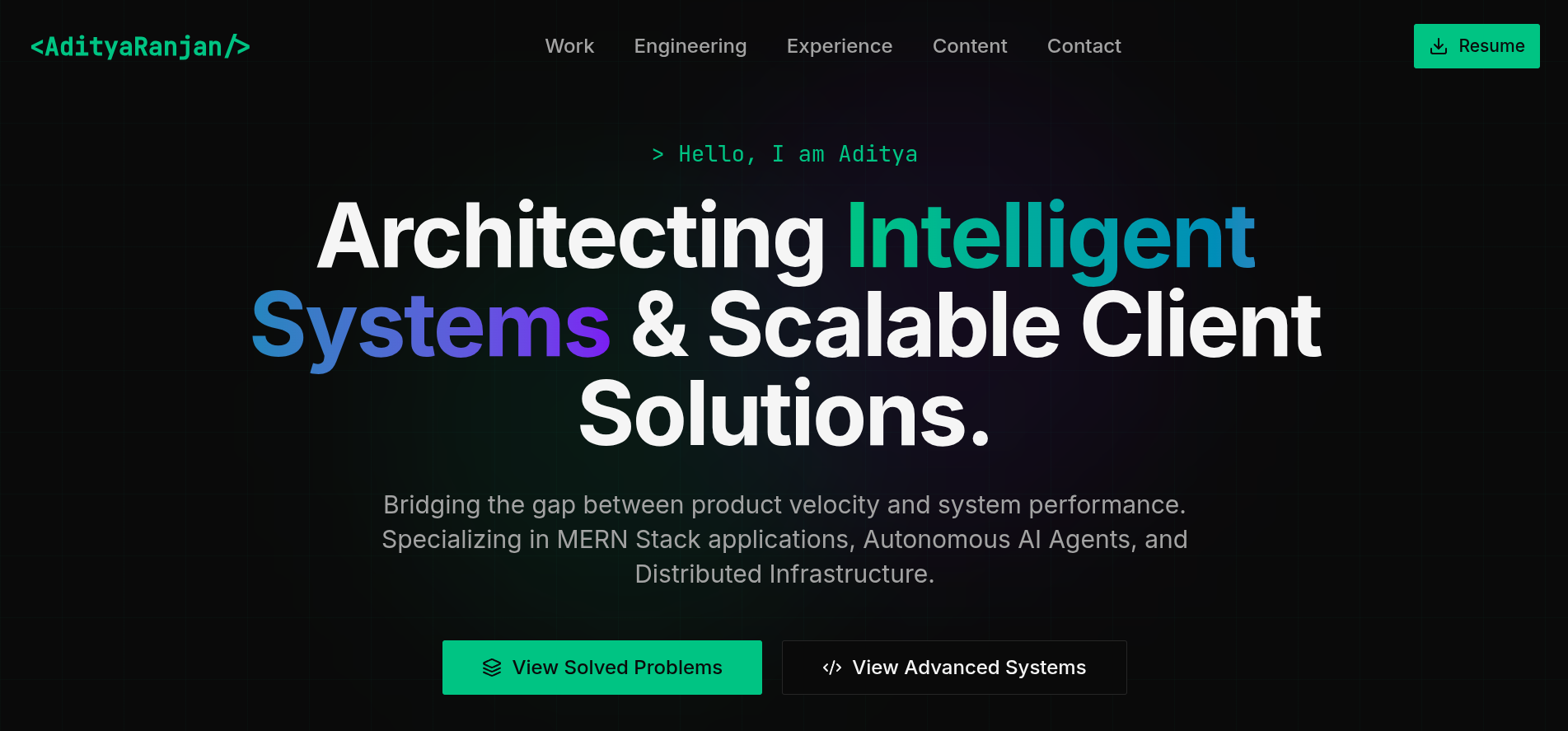 Aditya Ranjan | Intelligent Systems Architect & Full Stack Engineer